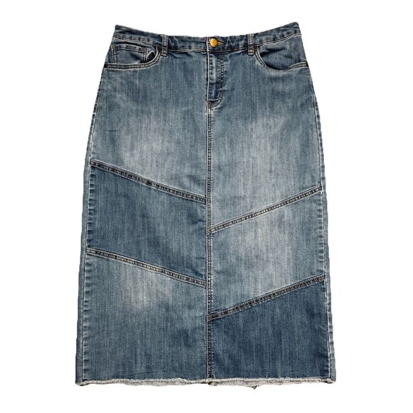 Cristopher & Banks Midi Denim Skirt 8 (32x30) Blue Jean Pockets Womens - Picture 2 of 7